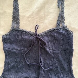Edikted Lace-Trim Ribbed Tank Top in Slate Blue